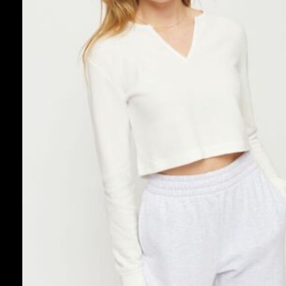 Dynamite Notch Collar Waffle Top, Size Small, White. - Picture 1 of 5